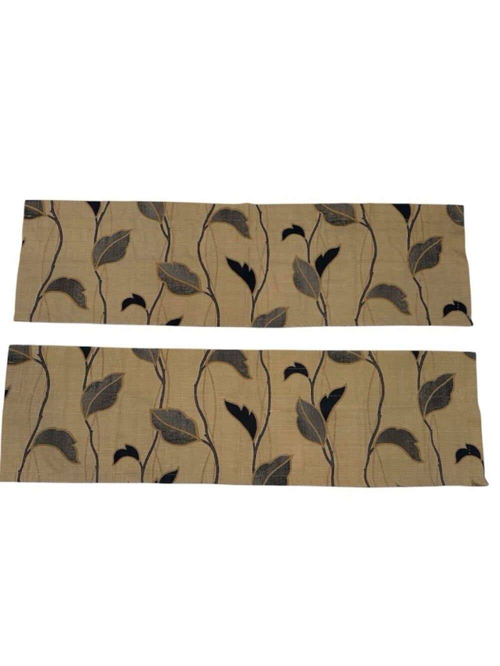 A.L. Ellis Set of 2 Lined Window Valances Brown Tan Black Leaf Vine Pattern USA